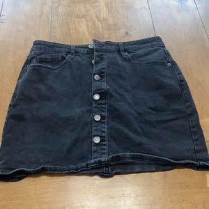 Black faux button up jean skirt